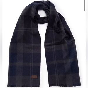 Hickey Freeman Mens 100% Cashmere Exploded Plaid Cashmere Scarf Navy NWT $125